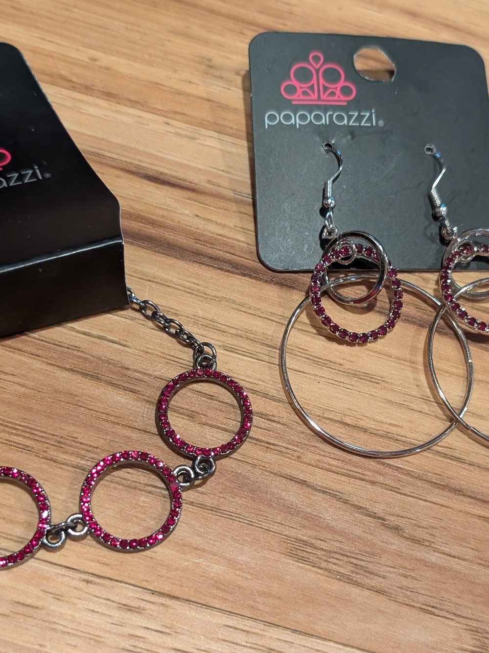 Paparazzi Red Crystal Circle Bracelet and Hoop Earrings Set
